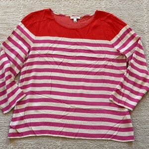 J. Crew Pink and Red Striped Long Sleeve Top